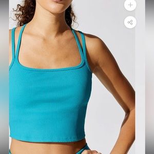 Carbon 38 ribbed cami bra. Teal/aqua. Size small